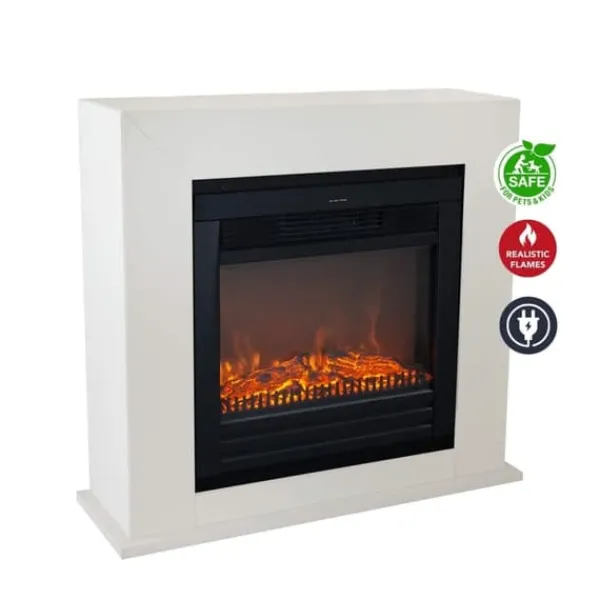 New Adra ELU-MDW elektrisk spis - Vit MDF öppen spisram - 1400 Watt värme - fjärrkontroll Öppna Spisar