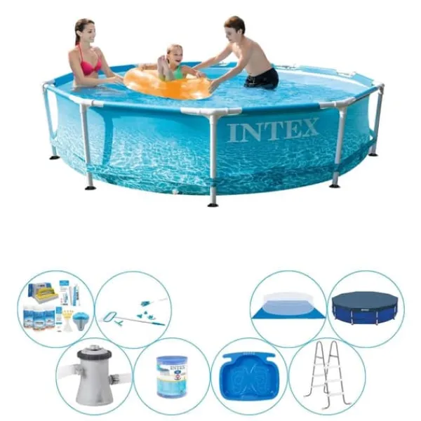 Allt i 1 poolpaket - Intex metallram Rund strandsida 305x76 cm