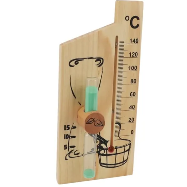 Bastutermometer Timglas 15 Minuter Sand Timer Golden Wood 0 till 140 Celsius Grad Temperaturmätare Väggfäste Bastutillbehör