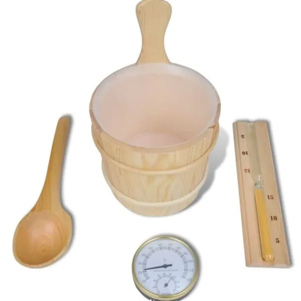 Bastutillbehör 5 delar hink sked timglas termo/hygrometer Bastu