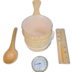 Clearance Bastutillbehör - Living Bastutillbehör 5 delar hink sked timglas termo/hygrometer Bastu