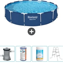 New Round Steel Pro Swimming Pool - 396 x 84 cm - Blå - Inklusive Tillbehör - CB60 Pooler
