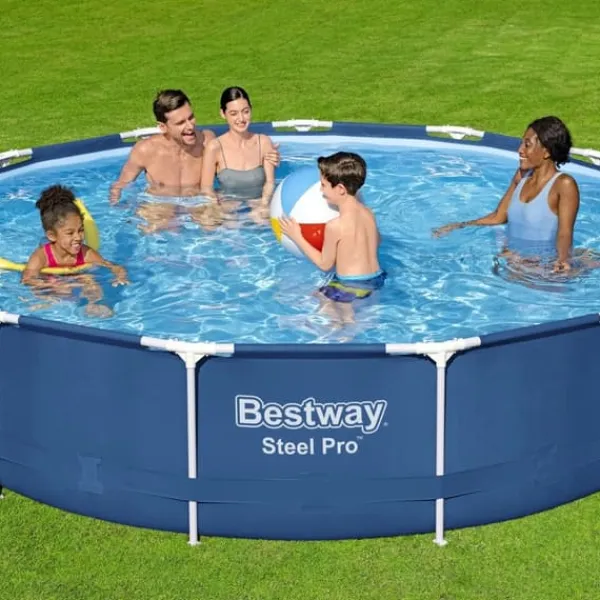 New Round Steel Pro Swimming Pool - 396 x 84 cm - Blå - Inklusive Tillbehör - CB60 Pooler