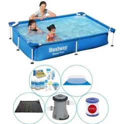 Online Steel Pro rektangulär 221x150x43 cm - 6-delad - Swimming Pool Combi Deal Pooler