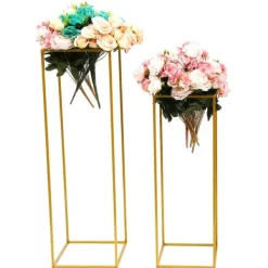 Blomsterställ för bröllop 2-pack - Rektangulär ställning - 80 cm & 100 cm - Metall - Fristående - Modern design - Guld
