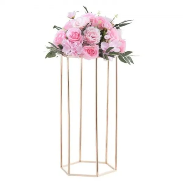 Online Blomsterställ, Hexagonal pelare blomsterdisplay, 29x25x60 cm, Guld, Stål Blommor