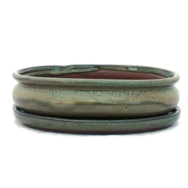 Discount bonsai skål med fat storlek 3 - olivbrun - oval - modell o47 - l 19cm - b 13,5cm - h 5cm Krukor & Växtbehållare