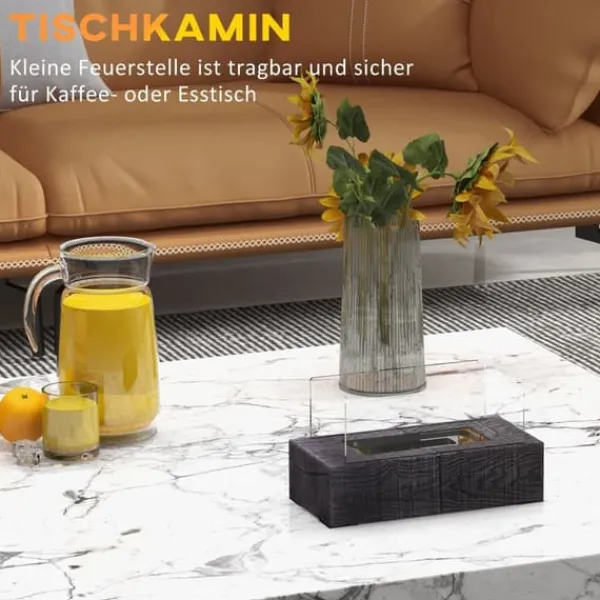 Online Bordsetanolkamin 0,15 L, portabel med trälook, rostfritt stål 33×16×18 cm Öppna Spisar