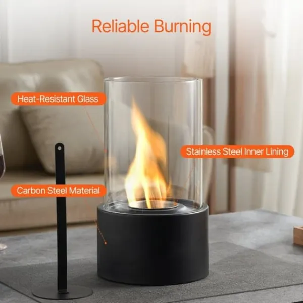 Bordsskiva Fire Pit 6 tum, Metall Öppen Spis, Inomhus och Utomhus Användning, Glasdetaljer