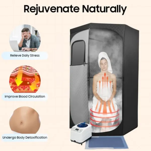 Bärbar Dampfsauna Box, 1350W Effekt, 3L Kapacitet, Tält Höjd 180cm, Justerbara Värme nivåer, Sladdad Elektrisk