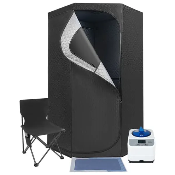 Discount Bärbar Dampsauna, Högkvalitativ Satinbomull, 1350W Dampsystem, Rymlig Tältdesign, Fällbar Stol Ingår, Stabil Konstruktion Bastu