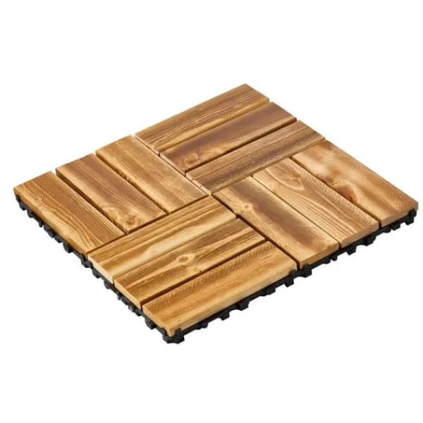 Hot Däckplattor i Massivt Trä, 10-Pack Sammankopplade, 12x12 Kamferfuru, Optimal för Veranda Trädgårdsprydnader