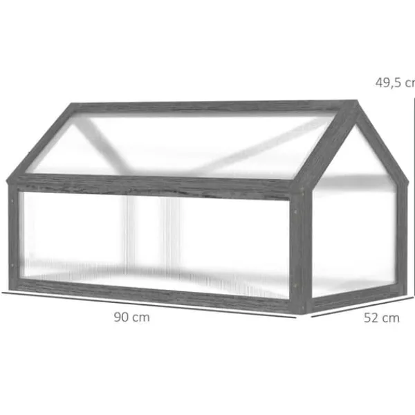 Online Drivbänk i trä 90x52x49,5 cm, ljusgenomsläppligt lock, vintertålig – grå Växthus