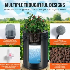 DWC Hydroponics Odlasystem Djupvattenkultur med Top Drip, 4 hinkars set, effektiv växttillväxt, lätt att använda