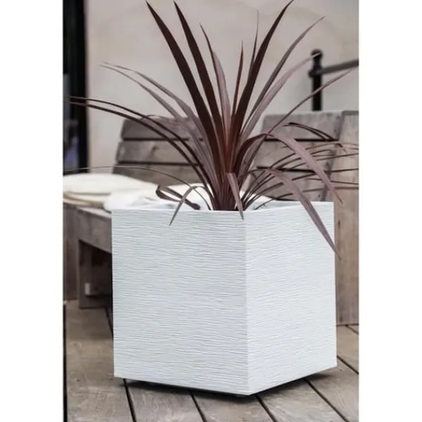 Outlet EDA PLASTIQUE Grafit fyrkantig blomma låda - 57 L - 49,5 x 49,5 x 49,5 cm - Vit bly Krukor & Växtbehållare