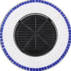 Eldfat med mosaikbord - Dekorativ eldgrop | Färg: Blå och vit | Storlek: 68 cm