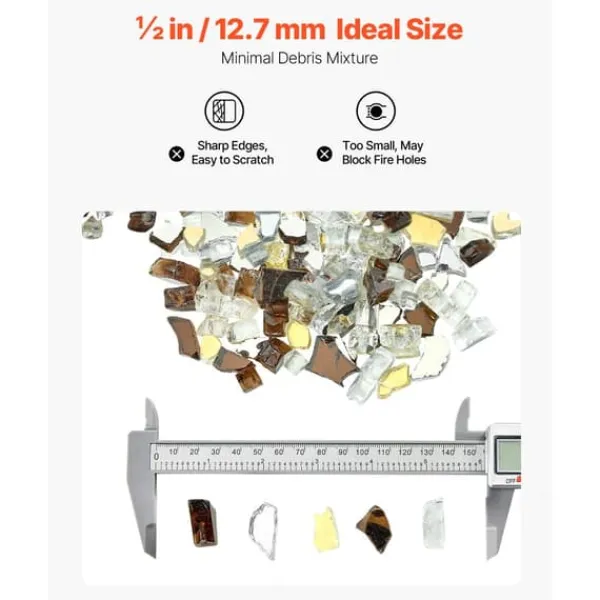 Eldglas 4,5 kg, Eldstadsstenar 1,25 cm, för Eldstad, Koppar, Guld, Klar
