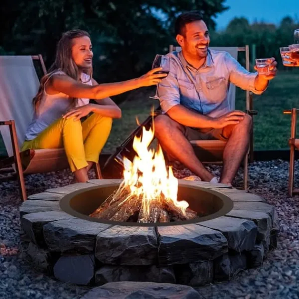 Eldring Rund 35 Tum Yttre Stålfoder DIY Campfire Ring Eldplats