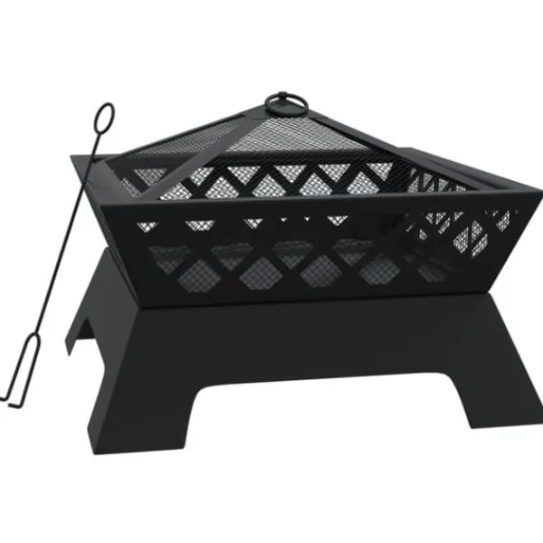 Eldstad med eldgaffel 50 cm - Utomhus eldstad i robust stål | Färg: Svart | Storlek: XXL