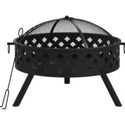 Eldstad med eldgaffel i stål - För mysiga stunder utomhus | Storlek: 58 cm | Färg: Stål