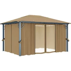 Online Elegant paviljong med draperier för utomhusbruk | Färg: Taupe | Storlek: 400x300 cm Tält & Lusthus