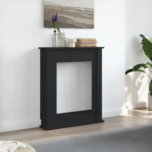 Elegant spiselkrans i konstruerat trä för LED-låga | Färg: Svart | Storlek: 75x20x87,5 cm
