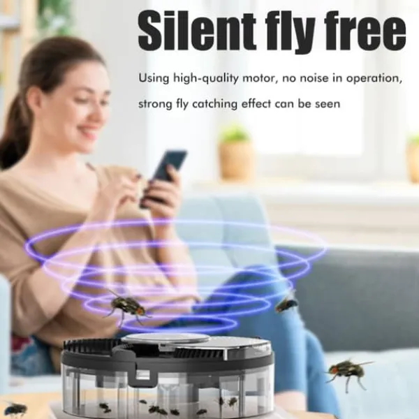 Sale Elektrisk automatisk roterande flugfälla Uppladdningsbar Kraftfull hushållsflugfälla för familjer inomhusbruk Flugsmällor