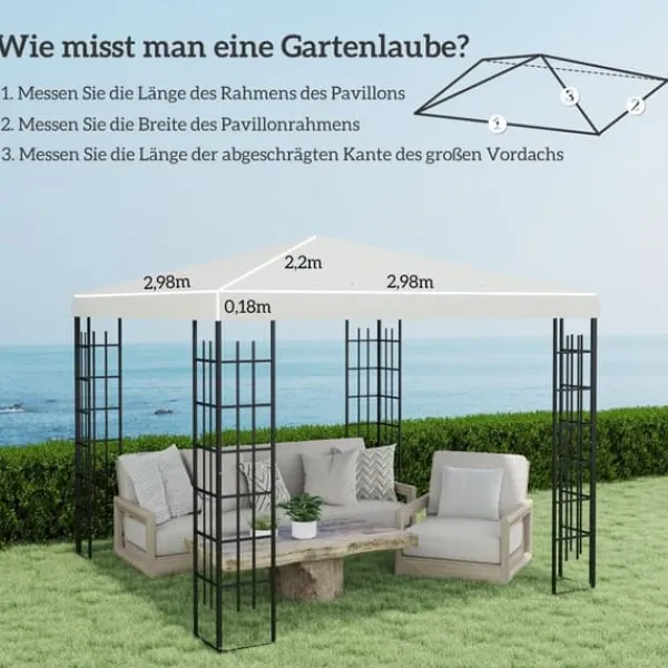 Ersättningstak till paviljong 3x3 m, vattentätt, oxford 370 g/m², ljusgrå