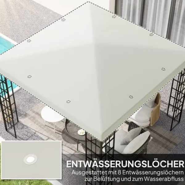 Ersättningstak till paviljong 3x3 m, vattentätt, oxford 370 g/m², ljusgrå