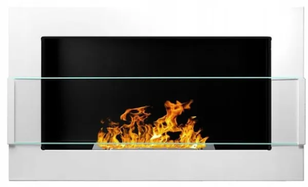 Sale Etanolkamin Kaminen Öppna spisar Bio-eldplats Väggmonterad biokamin Bioetanolbrännare 65 x 40 x 12 cm vit blank med glas ekologisk eldstad Öppna Spisar