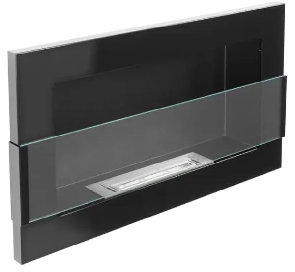 Outlet Etanolkamin Öppna spisar Bio-eldplats Väggmonterad biokamin Bioetanolbrännare 65 x 40 x 12 cm blank svart med glas Öppna Spisar