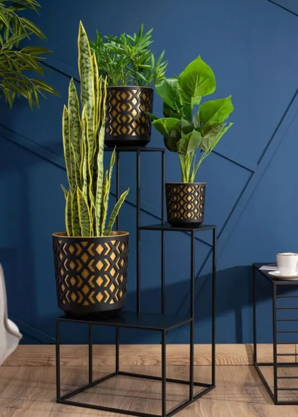 Hot Etnisk blomkruka svart och guld 19xh20 cm Krukor & Växtbehållare