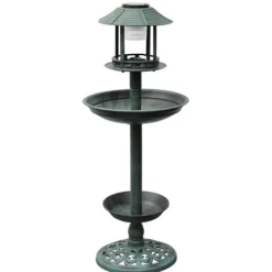 Outlet Fågelbad med soldriven lampa - Dekorativ trädgårdsartikel | Färg: Grön | Storlek: 40x40x110 cm För Fåglar & Småvilt