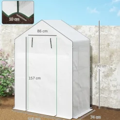 Discount Folieväxthus 143x74x190 cm med rullport, fönster & hyllor, vitt Växthus