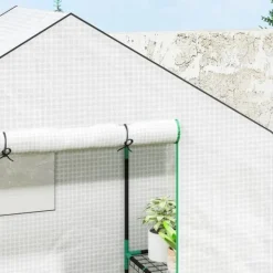 Discount Folieväxthus 143x74x190 cm med rullport, fönster & hyllor, vitt Växthus