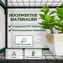 Clearance Folieväxthus 69x49x193 cm med rullport & hyllor, vintertåligt, stål, vitt Växthus
