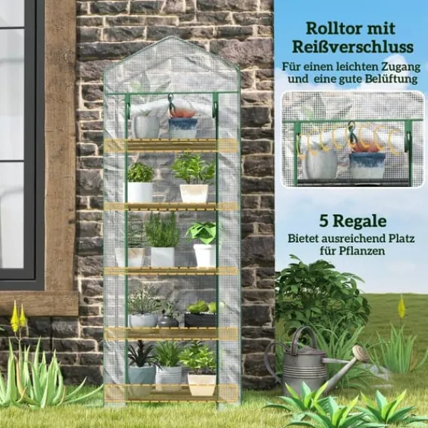Clearance Folieväxthus 69x49x193 cm med rullport & hyllor, vintertåligt, stål, vitt Växthus