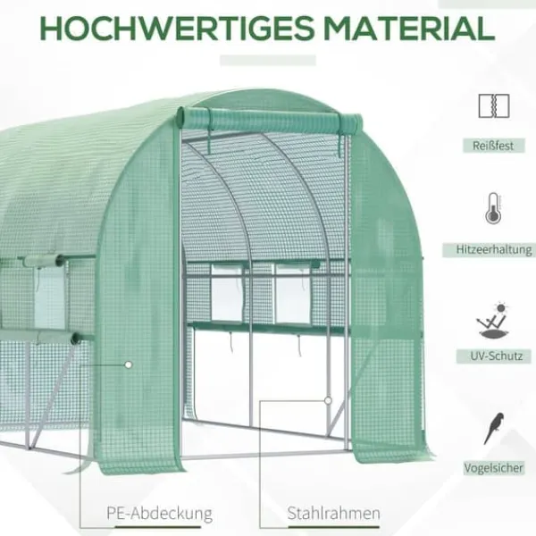 Folieväxthus 2,95x2x2 m, gåbart, 6 fönster, UV-skydd – för trädgårdsodling