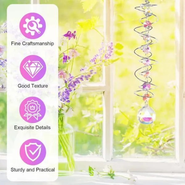 Färgglad kristall solfångare vindspel med spiraldesign, roterande dekor för fönster, trädgård, bröllop