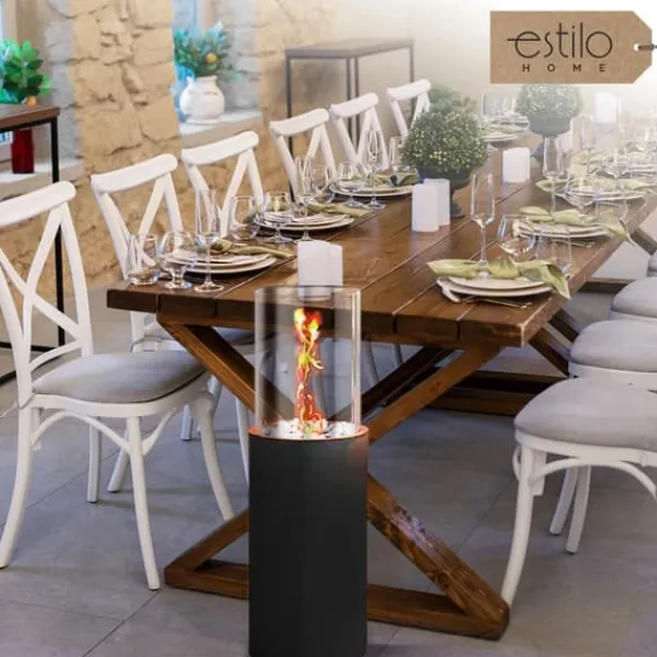 Fristående, högt golv biokamin 80,5 cm med dekorativa stenar - ROMA BLACK