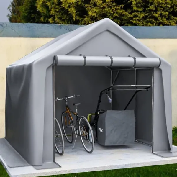 Best Förråd 244x241x217 cm, cykelgarage, trädgårdsskjul, verktygsskjul, lagerzelt, mörkgrå Skjul, Garage & Carports
