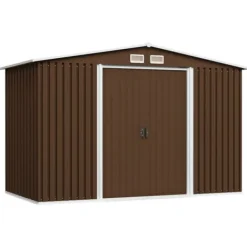 Förvaringsbod i metall - Robust och ventilerad redskapsbod | Färg: Brun | Storlek: 257x205x178 cm