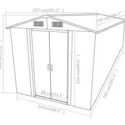 Best Förvaringsskjul i galvaniserat stål - Hållbart trädgårdsskjul | Färg: Grön | Storlek: 257x779x181 cm Skjul, Garage & Carports