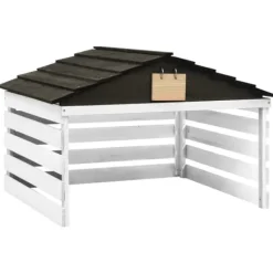Garage för robotgräsklippare i granträ - Hållbart skydd mot väder | Färg: Svart/Vit | Storlek: 78x74x54 cm
