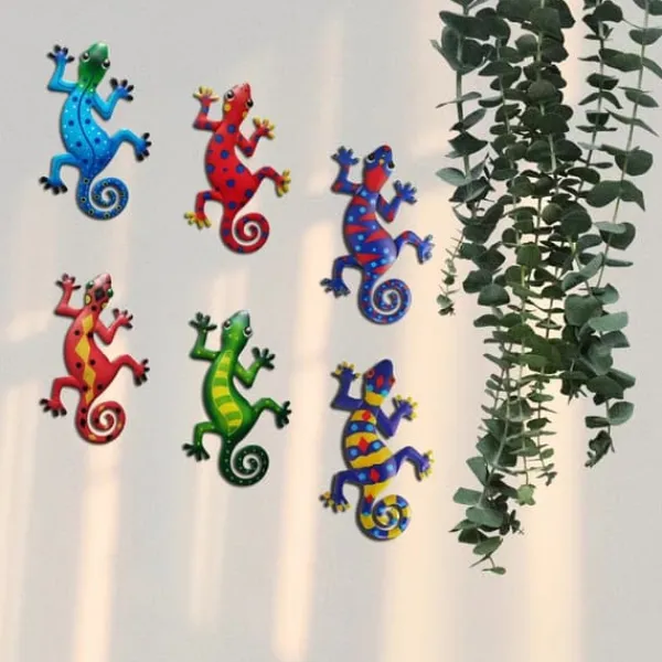 Online Gecko Ödla Väggdekor Trädgård prydnad 13x22cm - Röd/Blå Trädgårdsprydnader