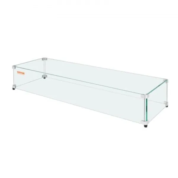 Glasvindskydd, Rektangulärt eldbord, 92.4x41.7x19.1 cm, Glas