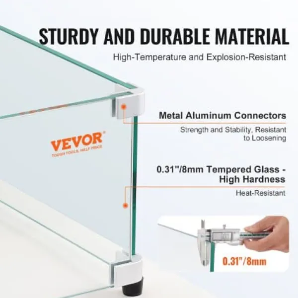 Glasvindskydd, Rektangulärt eldbord, 92.4x41.7x19.1 cm, Glas