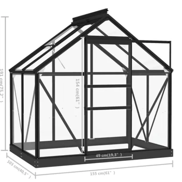 Online Glasväxthus i antracit med aluminiumkonstruktion | Storlek: 155x103x191 cm Växthus