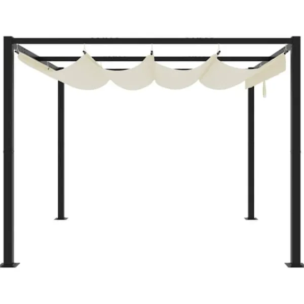 Best Gräddvit paviljong med infällbart tak - Trädgårdspaviljong | Storlek: 3x3 m | Material: Stål Valvbågar, Spaljéer, Bersåer & Pergolor