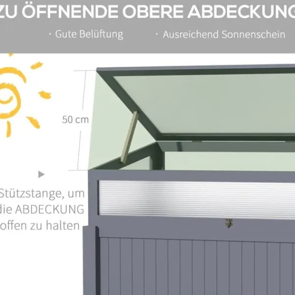 Hot Högbädd i trä med växthus 120x54x112/122 cm, polykarbonat, grå – för tomater & grönsaker Växthus